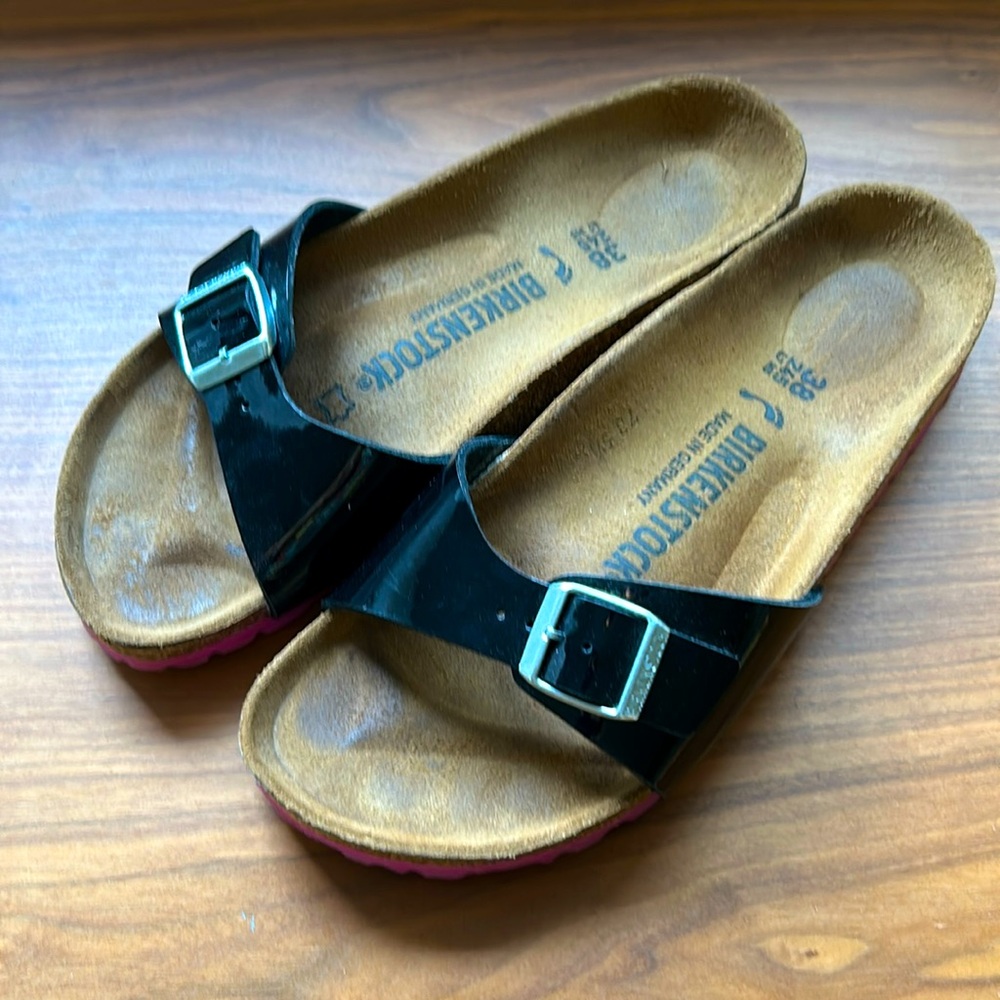 Birkenstock Black Patent Madrid Sandals• Sz 38